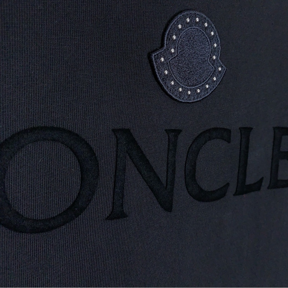 Moncler Flocked Studded Logo T-Shirt (Sz L) Short Sleeve Crewneck Tee Black - Picture 9 of 16